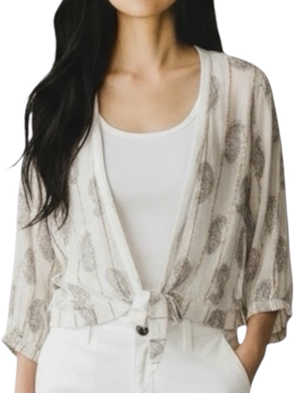 SOFT SURROUNDINGS Elegant Front-Tie Top w/ Shells in Cream / Gold Size Medium